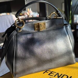 Fendi Peekaboo Mini Bag- Blavk Napa leather with Gold Hardware